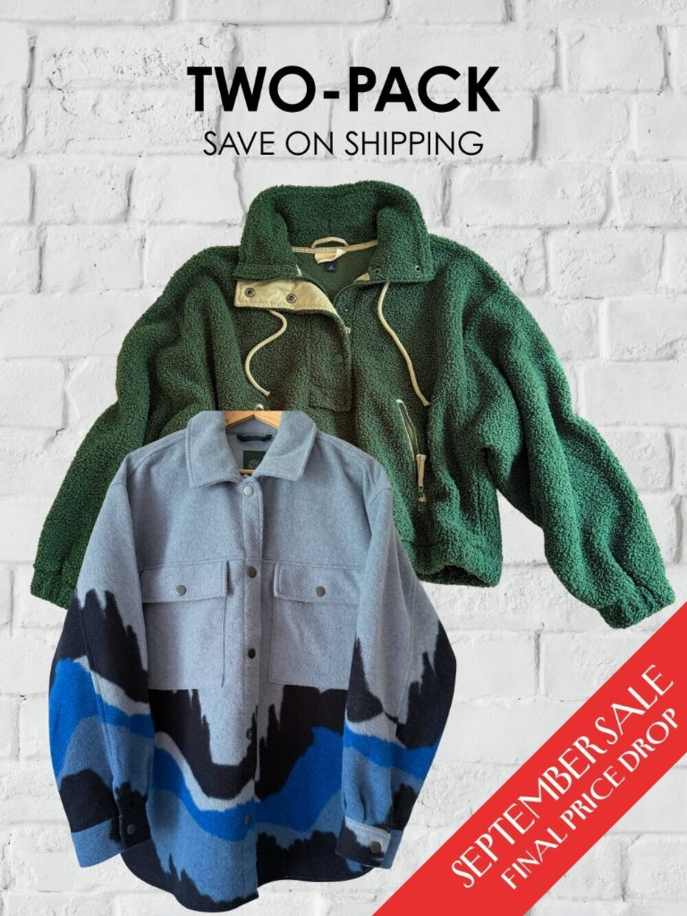 2 Pack Fall: Wild Fable Blue Shacket + Universal Thread Green Sherpa Jacket M